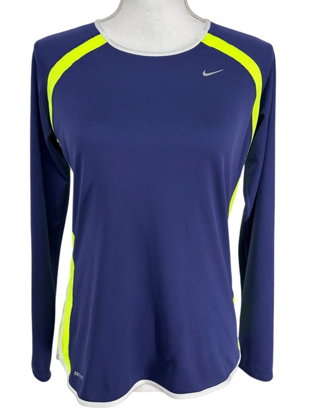 NIKE / Blue & Neon Green Long Sleeve Dri-Fit Shirt / Medium / Activewear Workout